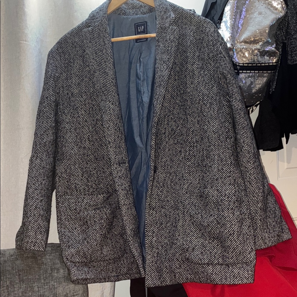 GAP Gray Herringbone Classic Blazer Jacket XL